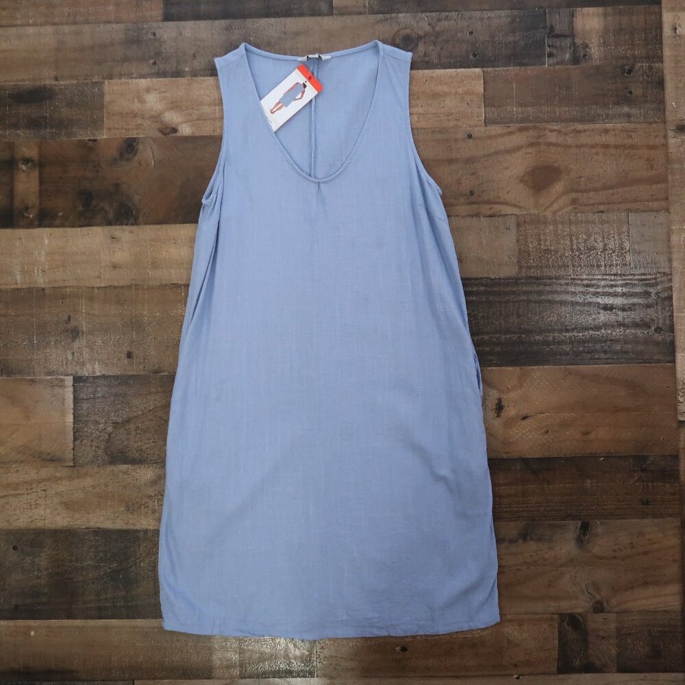 NWT Orvis Womans Medium Sleeveless Linen Blend Knee Length Dress Denim Blue